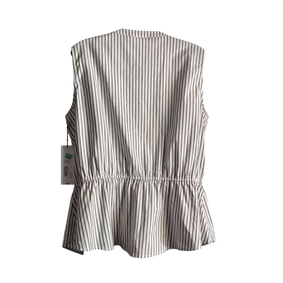 Liz Claiborne Women's Blouse White Gray Straps Ruffle Sleeveless Button Sz L NWT - Picture 2 of 8